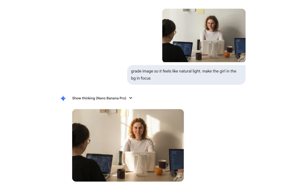 Nano Banana prompt for changing lighting and focus