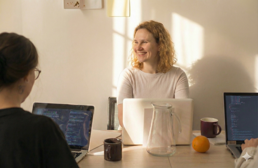 Alternative image generated using Nano Banana for cost-effective website design - lady with a smile