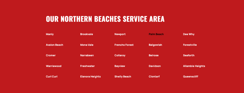 ATEC Electric's locations hub that highlights priority suburbs across the Northern Beaches that look for electrician services