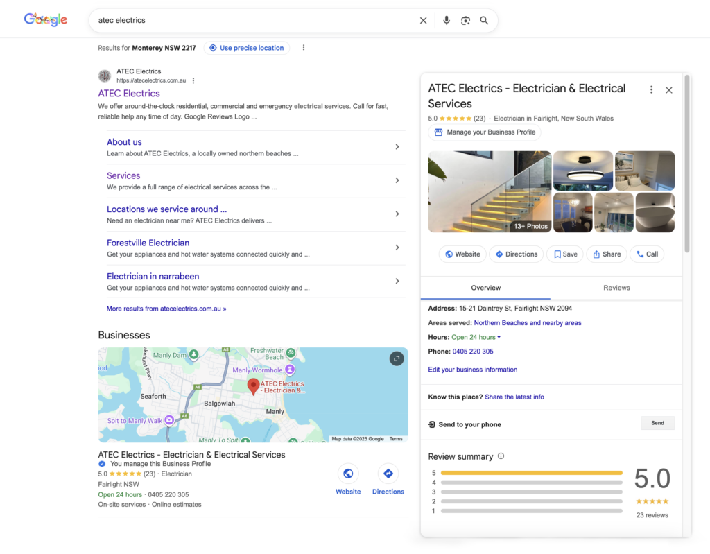 ATEC Electric Google Business Profile made with digital marketing in mind
