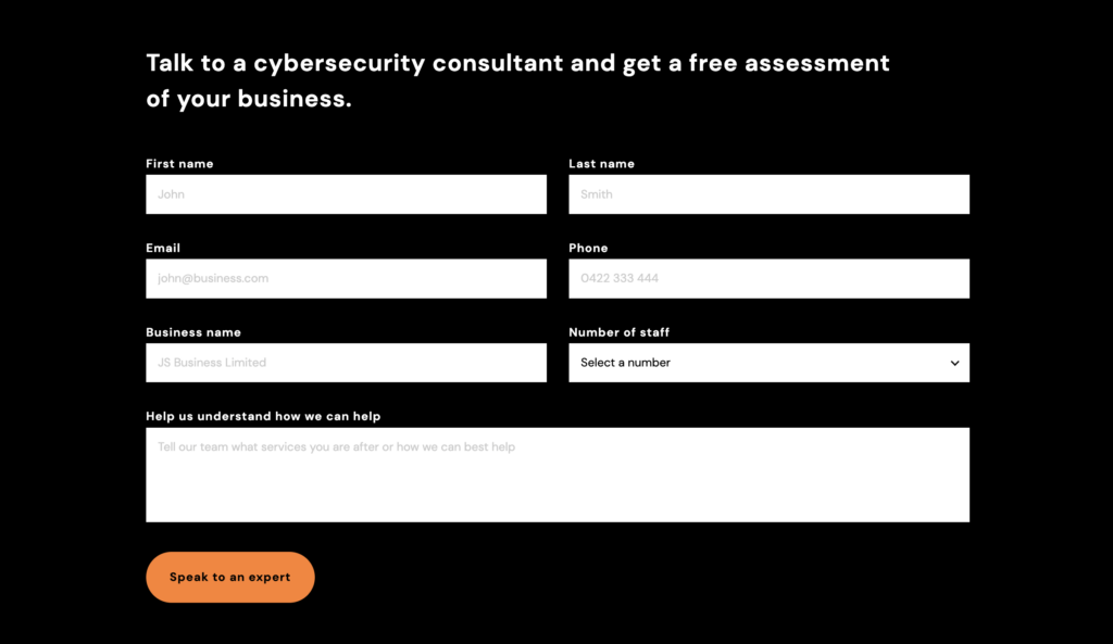 Example enquiry form website design for converting traffic to leads on the Empire Technologies website